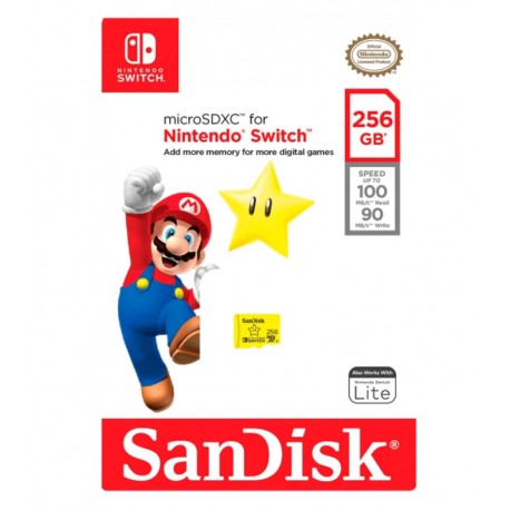 Tarjeta Memória Micro SD Sandisk 256GB/ 100MB/s (SDSQXAO-256G-GNCZN) -Nintendo Switch