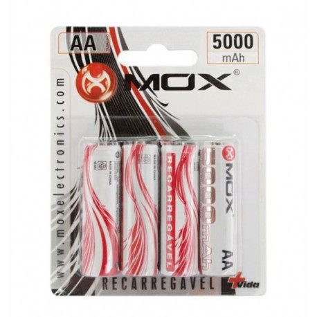 Pilha Mox Recarregavel AA Com 4 5000mAh