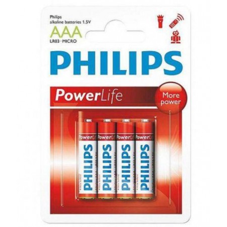 PILAS ALCALINAS PHILIPS AAA CON 4 POWER LIFE - (LR03-P4B/97)