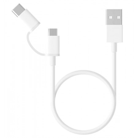 Cable Xiaomi Micro USB + USB C SJX02ZM 1 Metro / 2 en 1 - Blanco