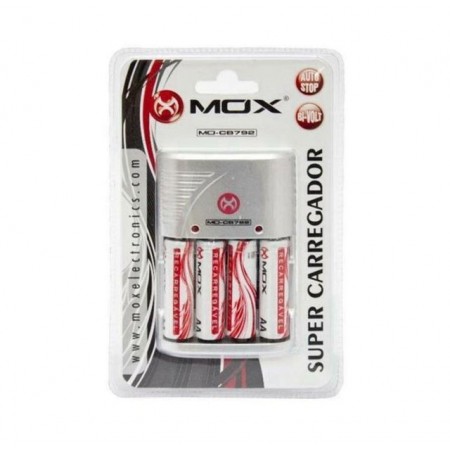 CARGADOR DE PILAS MOX CB792 COM 4 PILHAS AA DE 3600MAH