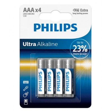 Pilha Philips AAA Ultra Alkalina com 4 - (LR03E4B/97)