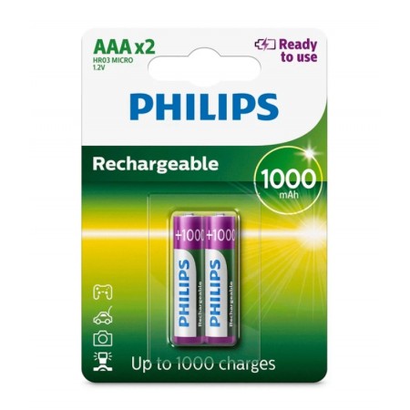 Pilha Philips Recarregável AAA 1000-mAh - Com 2 unidades (R03B2RTU10/97)