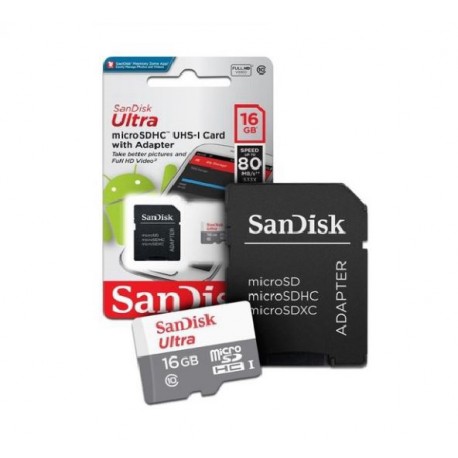 CARTÃO DE MEMÓRIA SANDISK MICRO SDHC 16GB/80MBS COM ADAPTADOR CLASSE 10